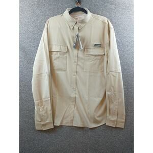 BassDash‎ Womens Shirt Size 3XL UPF 50 Button Down Long Sleeve Khaki Outdoors
